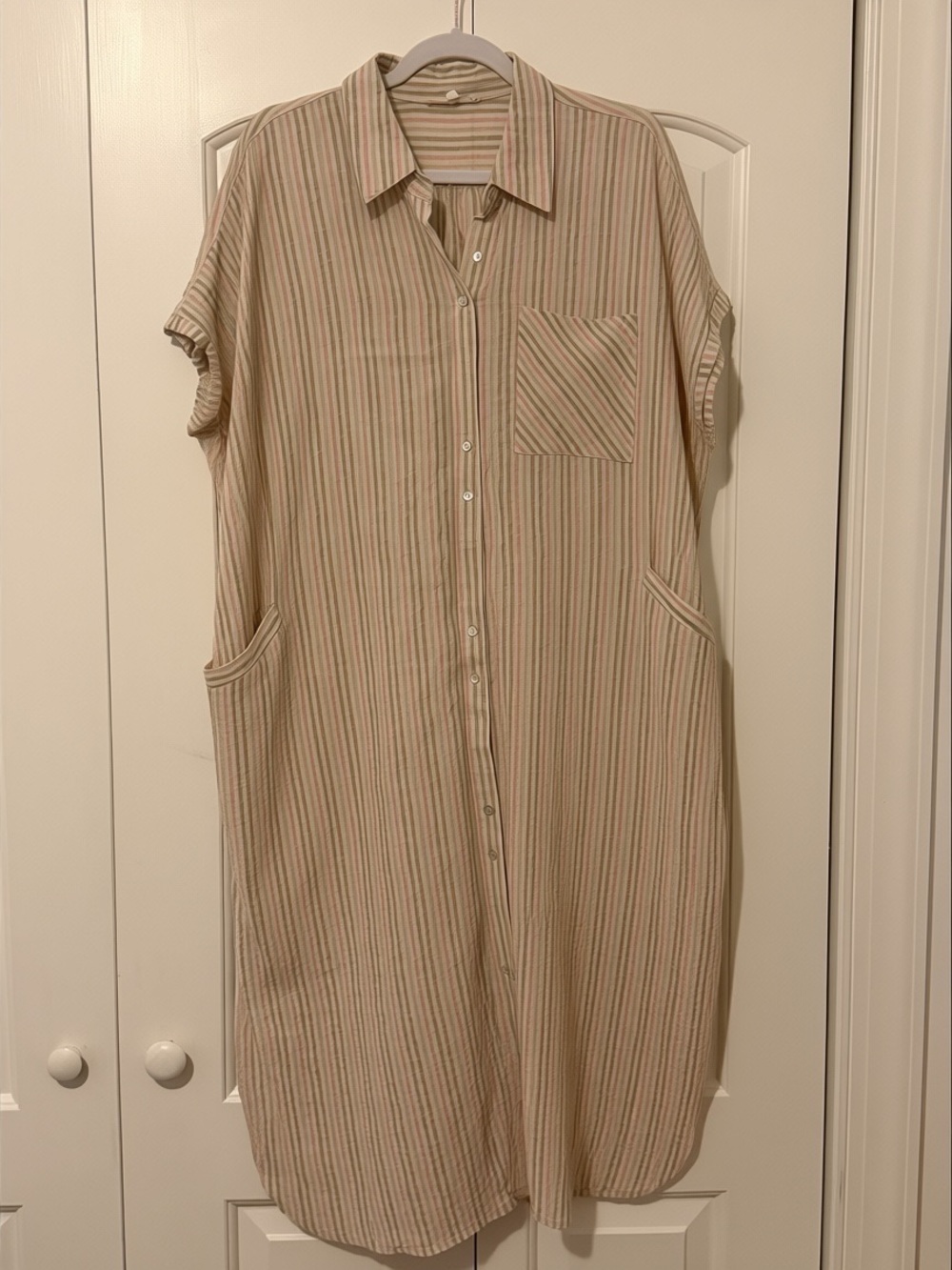 Easel Oversized, Striped Button-Down Midi Shirt Dress - Picture 2 of 4